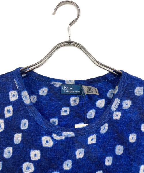 POLO RALPH LAUREN（ポロ・ラルフローレン）POLO RALPH LAUREN (ポロ・ラルフローレン) ブロックプリントリネンミディドレス ブルー×ホワイト サイズ:SIZE Mの古着・服飾アイテム