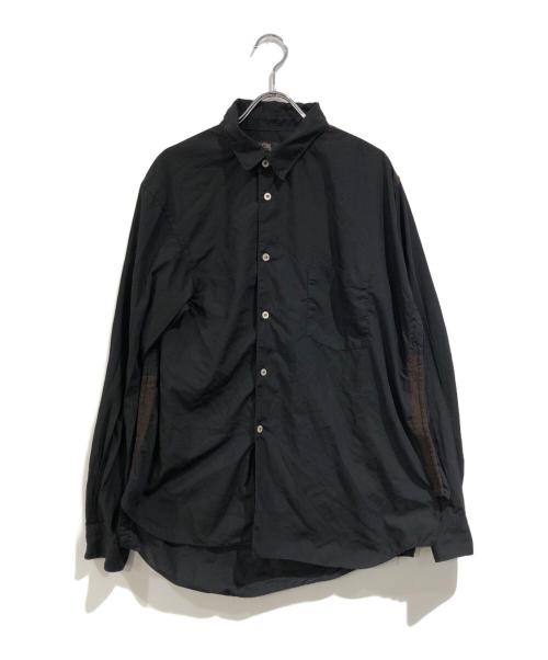 BLACK COMME des GARCONS（ブラックコムデギャルソン）BLACK COMME des GARCONS (ブラックコムデギャルソン) ウール切替変形長袖シャツ ブラック サイズ:SIZE Lの古着・服飾アイテム