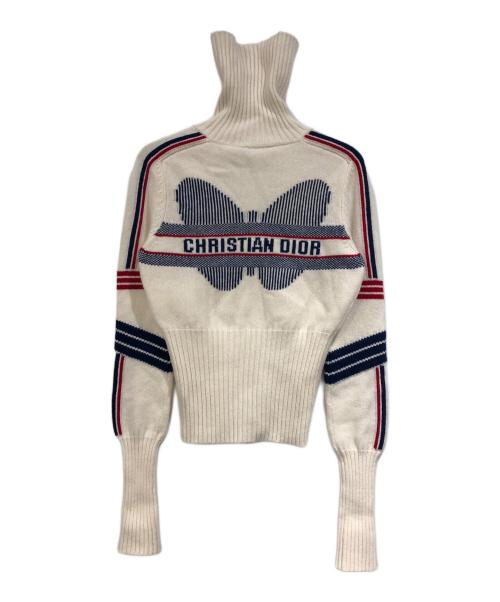 Christian Dior（クリスチャン ディオール）Christian Dior (クリスチャン ディオール) ウールカシミヤジップアップニット ベージュ×ネイビー サイズ:SIZE 34の古着・服飾アイテム