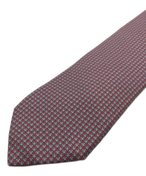 HERMES（エルメス）HERMES (エルメス) 総柄ネクタイ グレー×オレンジ サイズ:無の古着・服飾アイテム