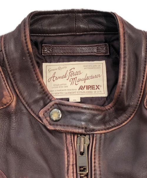 AVIREX（アヴィレックス）AVIREX (アヴィレックス) 茶芯 レザー 中綿 シングルライダースジャケット ブラウン サイズ:SIZE XLの古着・服飾アイテム