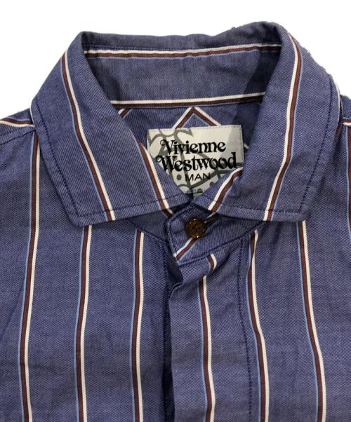 Vivienne Westwood man（ヴィヴィアン ウェストウッド マン）Vivienne Westwood man (ヴィヴィアン ウェストウッド マン) オーブ刺繍ストライプシャツ ブルー×ホワイト サイズ:SIZE 44の古着・服飾アイテム