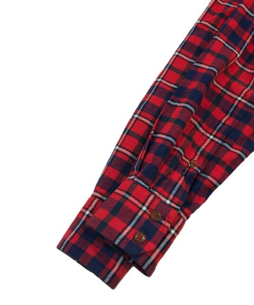 Vivienne Westwood man（ヴィヴィアン ウェストウッド マン）Vivienne Westwood man (ヴィヴィアン ウェストウッド マン) オーブ刺繍チェックシャツ レッド×ネイビー サイズ:SIZE 44の古着・服飾アイテム