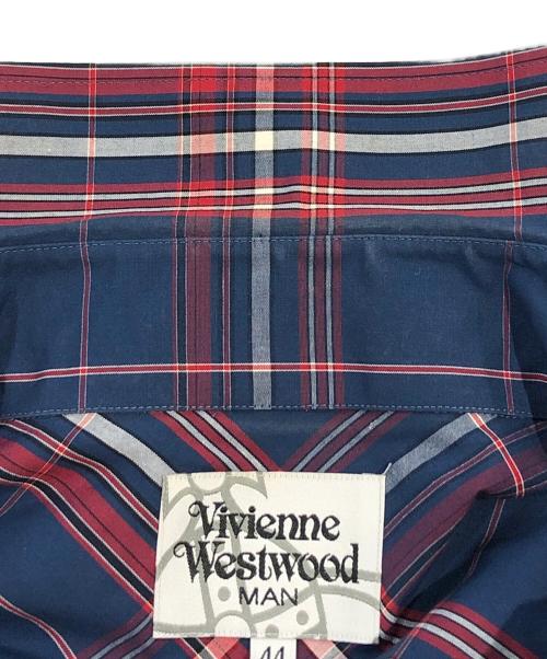 Vivienne Westwood man（ヴィヴィアン ウェストウッド マン）Vivienne Westwood man (ヴィヴィアン ウェストウッド マン) オーブ刺繍チェックシャツ ネイビー×レッド サイズ:SIZE 44の古着・服飾アイテム