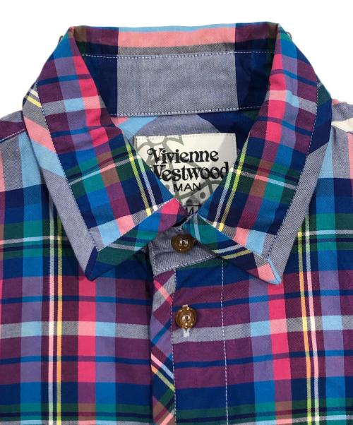 Vivienne Westwood man（ヴィヴィアン ウェストウッド マン）Vivienne Westwood man (ヴィヴィアン ウェストウッド マン) オーブ刺繍チェックシャツ ブルー×ピンク サイズ:SIZE 44の古着・服飾アイテム