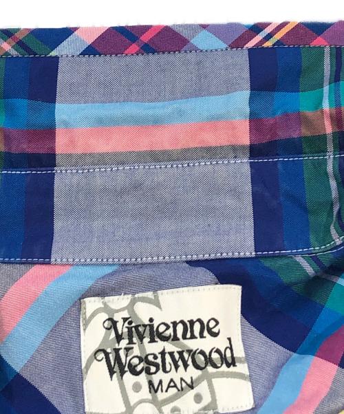 Vivienne Westwood man（ヴィヴィアン ウェストウッド マン）Vivienne Westwood man (ヴィヴィアン ウェストウッド マン) オーブ刺繍チェックシャツ ブルー×ピンク サイズ:SIZE 44の古着・服飾アイテム