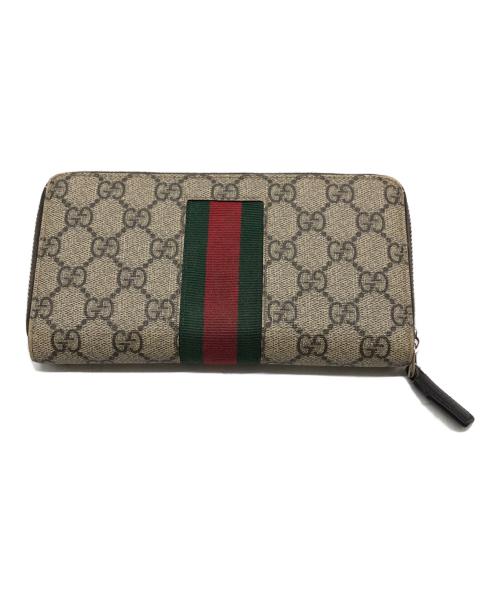 GUCCI（グッチ）GUCCI (グッチ) ラウンドファスナー長財布 ブラウンの古着・服飾アイテム