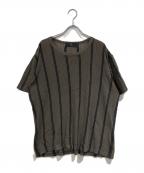 YOHJI YAMAMOTOヨウジヤマモト）の古着「ストライプメッシュカットソー」｜グリーン×ネイビー