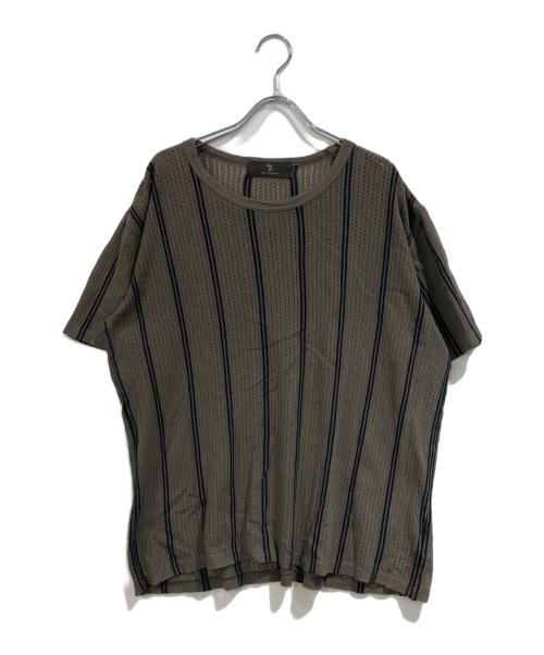 YOHJI YAMAMOTO（ヨウジヤマモト）YOHJI YAMAMOTO (ヨウジヤマモト) ストライプメッシュカットソー グリーン×ネイビー サイズ:SIZE 3の古着・服飾アイテム