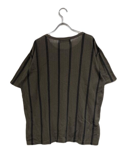 YOHJI YAMAMOTO（ヨウジヤマモト）YOHJI YAMAMOTO (ヨウジヤマモト) ストライプメッシュカットソー グリーン×ネイビー サイズ:SIZE 3の古着・服飾アイテム