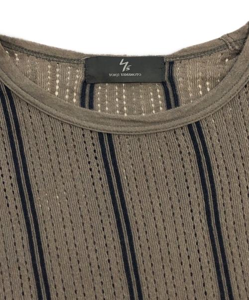 YOHJI YAMAMOTO（ヨウジヤマモト）YOHJI YAMAMOTO (ヨウジヤマモト) ストライプメッシュカットソー グリーン×ネイビー サイズ:SIZE 3の古着・服飾アイテム