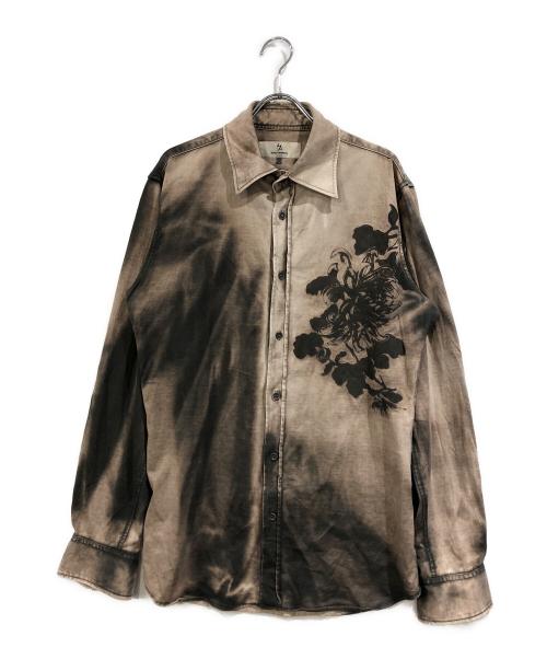 Y's（ワイズ）Y's (ワイズ) 色ムラ加工花柄プリント長袖 ボタンシャツ ブラウン サイズ:SIZE 3の古着・服飾アイテム