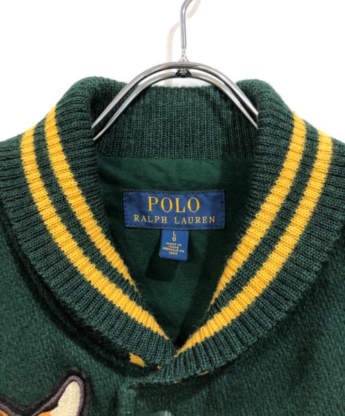 POLO RALPH LAUREN（ポロ・ラルフローレン）POLO RALPH LAUREN (ポロ・ラルフローレン) 50周年記念タイガー刺繍レザースリーブバーシティ ジャケット グリーン×ブラウン サイズ:SIZE Lの古着・服飾アイテム