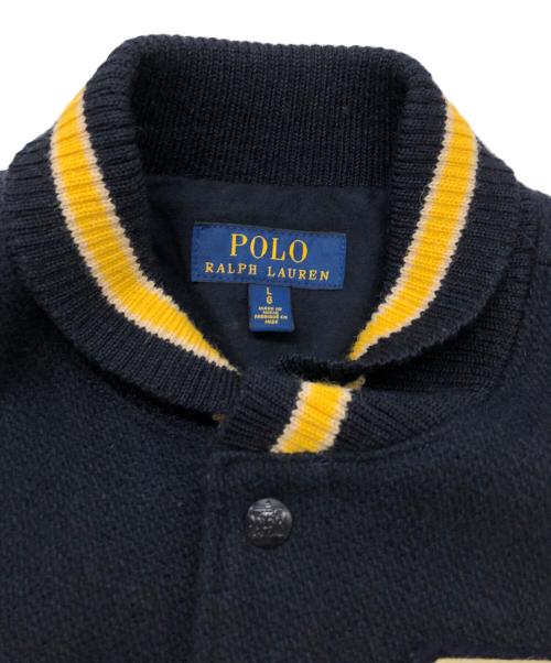 POLO RALPH LAUREN（ポロ・ラルフローレン）POLO RALPH LAUREN (ポロ・ラルフローレン) ウールブレンドレターマンジャケット ネイビー×ブラウン サイズ:SIZE Lの古着・服飾アイテム