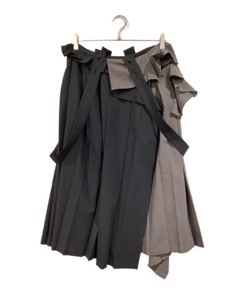 yohji yamamoto+noir（ヨウジヤマモトプリュスノアール）yohji yamamoto+Noir (ヨウジヤマモトプリュスノアール) アシメプリーツスカートサロペット グレー×ブラック サイズ:SIZE 2の古着・服飾アイテム