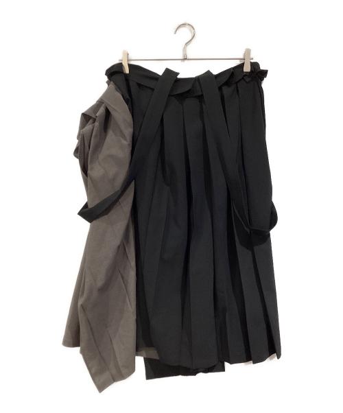 yohji yamamoto+noir（ヨウジヤマモトプリュスノアール）yohji yamamoto+Noir (ヨウジヤマモトプリュスノアール) アシメプリーツスカートサロペット グレー×ブラック サイズ:SIZE 2の古着・服飾アイテム