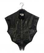 MM6 Maison Margielaエムエムシックスメゾンマルジェラ）の古着「Short Sleeve Leather Jacket」｜ブラック