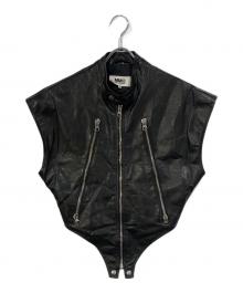 MM6 Maison Margiela（エムエムシックスメゾンマルジェラ）の古着「Short Sleeve Leather Jacket」｜ブラック