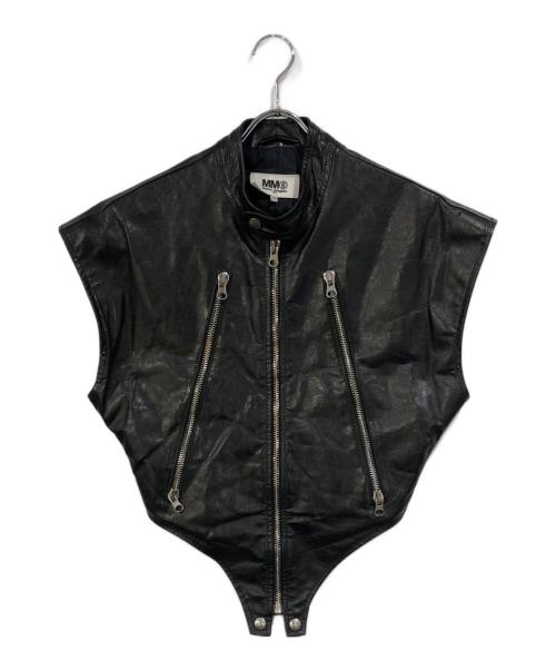 MM6 Maison Margiela（エムエムシックスメゾンマルジェラ）MM6 Maison Margiela (エムエムシックスメゾンマルジェラ) Short Sleeve Leather Jacket ブラック サイズ:SIZE 36の古着・服飾アイテム