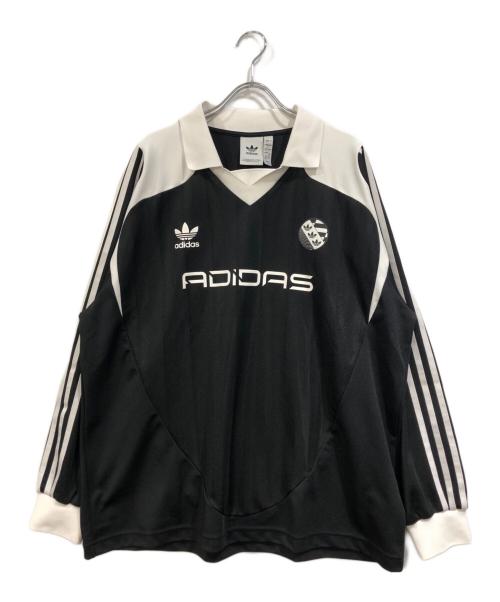 adidas（アディダス）adidas (アディダス) ADILENIUM Loose Fit Retro V-Neck Soccer Jersey ブラック×ホワイト サイズ:SIZE 2XLの古着・服飾アイテム