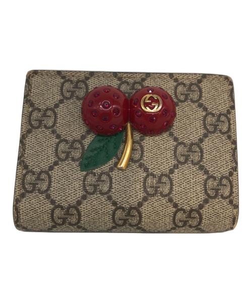 GUCCI（グッチ）GUCCI (グッチ) GGスプリームチェリーウォレット グレー×レッドの古着・服飾アイテム