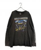 HARLEY-DAVIDSONハーレーダビッドソン）の古着「3DエンジンプリントロングスリーブTシャツ」｜ブラック