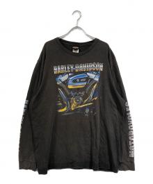 HARLEY-DAVIDSON（ハーレーダビッドソン）の古着「3DエンジンプリントロングスリーブTシャツ」｜ブラック