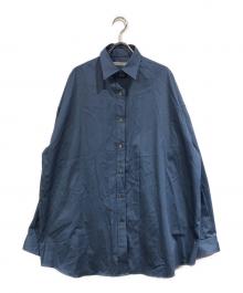 JOHN LAWRENCE SULLIVAN（ジョン ローレンス サリバン）の古着「COTTON SATIN OVERSIZED BELTED SHIRT」｜ブルー