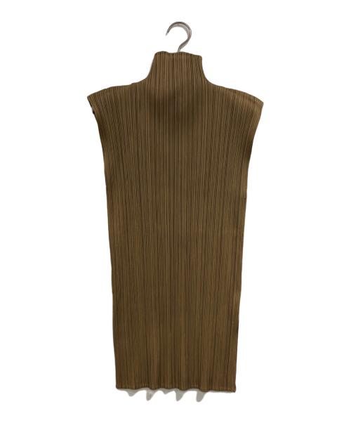 PLEATS PLEASE（プリーツプリーズ）PLEATS PLEASE (プリーツプリーズ) ハイネックノースリーブプリーツカットソー ブラウン サイズ:SIZE 4の古着・服飾アイテム