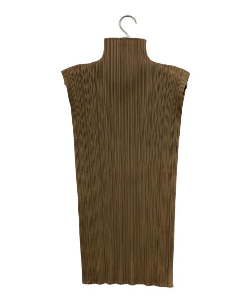 PLEATS PLEASE（プリーツプリーズ）PLEATS PLEASE (プリーツプリーズ) ハイネックノースリーブプリーツカットソー ブラウン サイズ:SIZE 4の古着・服飾アイテム