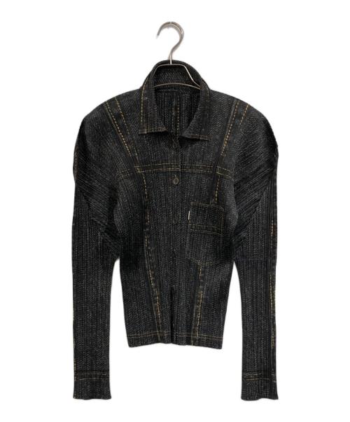 PLEATS PLEASE（プリーツプリーズ）PLEATS PLEASE (プリーツプリーズ) デニム 転写プリントシャツ ブラック サイズ:SIZE 3の古着・服飾アイテム