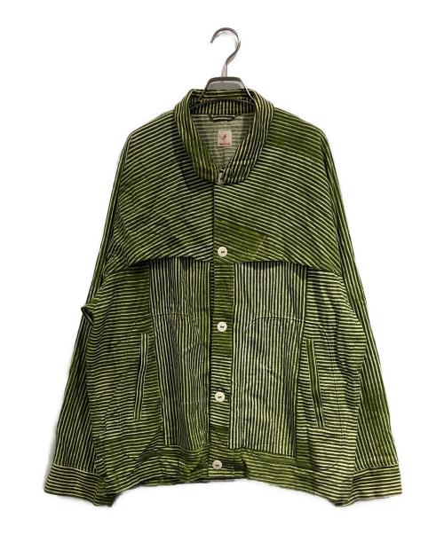 PERIOD FEATURE（ピリオドフューチャーズ）PERIOD FEATURE (ピリオドフューチャーズ) 切替ストライプシャツ グリーン サイズ:SIZE 不明の古着・服飾アイテム