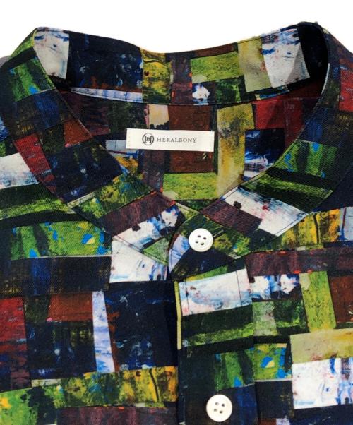 HERALBONY（ヘラルボニー）HERALBONY (ヘラルボニー) バンドカラーシャツ「My world」 ネイビー サイズ:SIZE Lの古着・服飾アイテム