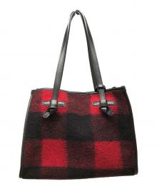 GIANNI CHIARINI（ジャンニ キアリーニ）の古着「メルトンチェックトートバッグ」｜レッド×ブラック
