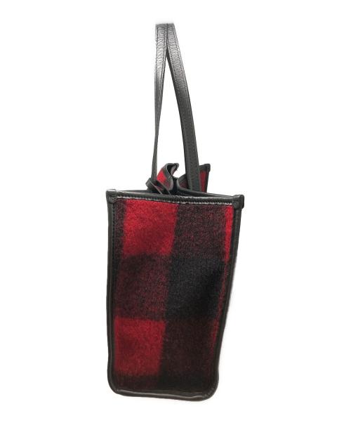 GIANNI CHIARINI（ジャンニ キアリーニ）GIANNI CHIARINI (ジャンニ キアリーニ) メルトンチェックトートバッグ レッド×ブラックの古着・服飾アイテム