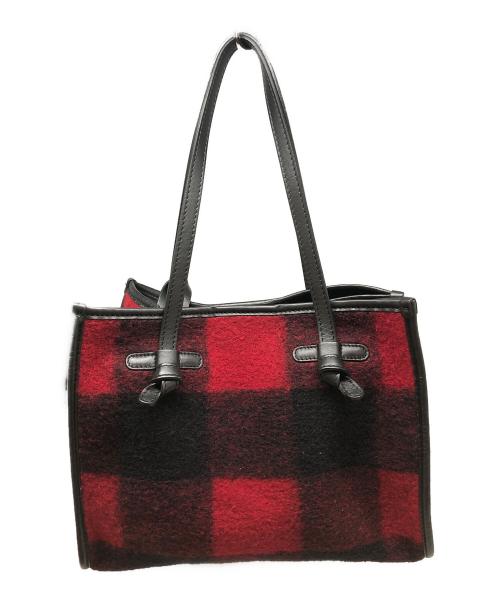 GIANNI CHIARINI（ジャンニ キアリーニ）GIANNI CHIARINI (ジャンニ キアリーニ) メルトンチェックトートバッグ レッド×ブラックの古着・服飾アイテム