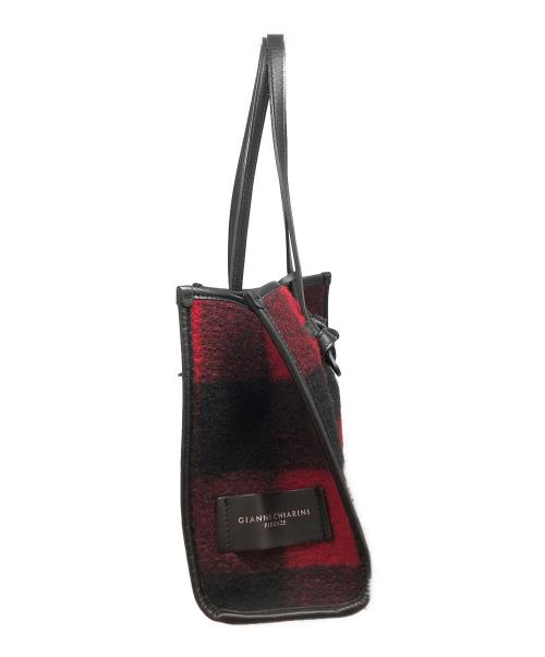 GIANNI CHIARINI（ジャンニ キアリーニ）GIANNI CHIARINI (ジャンニ キアリーニ) メルトンチェックトートバッグ レッド×ブラックの古着・服飾アイテム