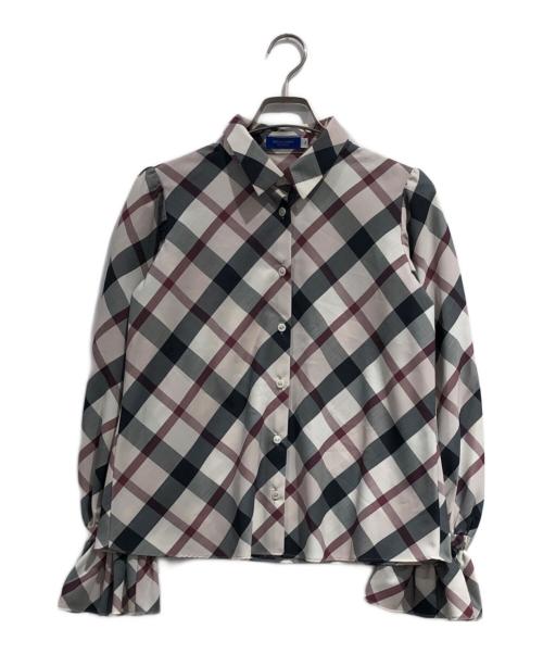 BLUE LABEL CRESTBRIDGE（ブルーレーベルクレストブリッジ）BLUE LABEL CRESTBRIDGE (ブルーレーベルクレストブリッジ) クレストブリッジチェックキャンディスリーブブラウス ベージュ×ブラックxレッド サイズ:SIZE 38の古着・服飾アイテム