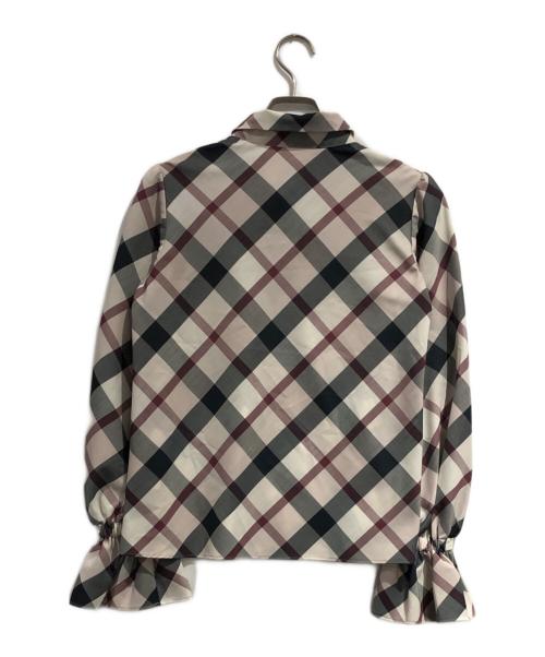 BLUE LABEL CRESTBRIDGE（ブルーレーベルクレストブリッジ）BLUE LABEL CRESTBRIDGE (ブルーレーベルクレストブリッジ) クレストブリッジチェックキャンディスリーブブラウス ベージュ×ブラックxレッド サイズ:SIZE 38の古着・服飾アイテム