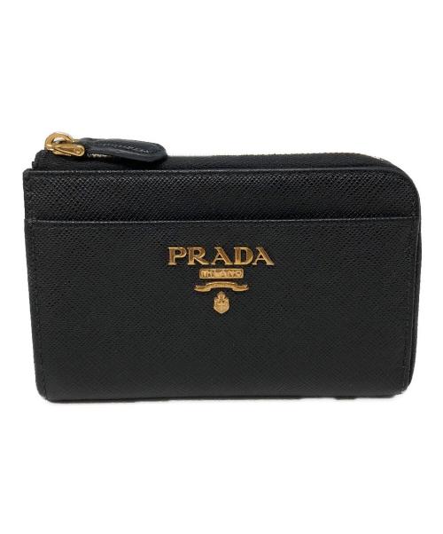 PRADA（プラダ）PRADA (プラダ) サフィアーノレザー キーチェーン コインケース ブラック×ゴールドの古着・服飾アイテム