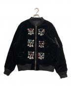 SUPREME×Clayton Pattersonシュプリーム×クレイトンパターソン）の古着「Skulls Embroidered Velvet MA-1」｜ブラック