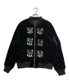 SUPREME×Clayton Patterson（シュプリーム×クレイトンパターソン）の古着「Skulls Embroidered Velvet MA-1」｜ブラック