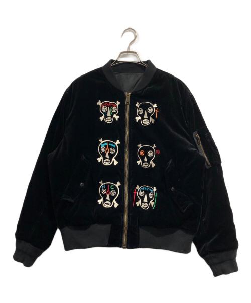 SUPREME（シュプリーム）Supreme (シュプリーム) Clayton Patterson (クレイトンパターソン) Skulls Embroidered Velvet MA-1 ブラック サイズ:SIZE Lの古着・服飾アイテム