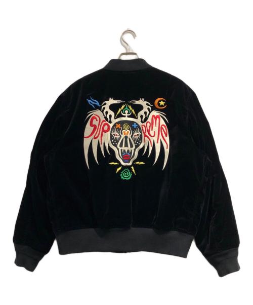 SUPREME（シュプリーム）Supreme (シュプリーム) Clayton Patterson (クレイトンパターソン) Skulls Embroidered Velvet MA-1 ブラック サイズ:SIZE Lの古着・服飾アイテム