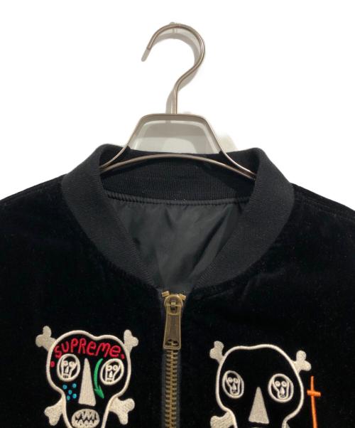 SUPREME（シュプリーム）Supreme (シュプリーム) Clayton Patterson (クレイトンパターソン) Skulls Embroidered Velvet MA-1 ブラック サイズ:SIZE Lの古着・服飾アイテム