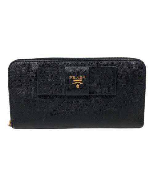 PRADA（プラダ）PRADA (プラダ) サフィアーノ リボン ラウンドジップウォレット ブラックの古着・服飾アイテム