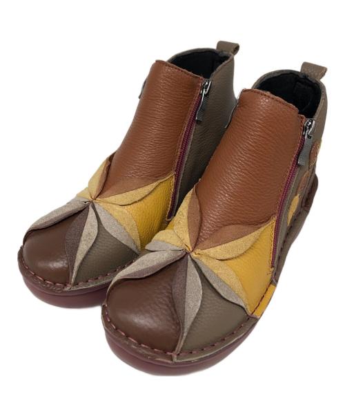 estacion（エスタシオン）ESTACION (エスタシオン) レザーパッチワークジップショートブーツ ブラウン サイズ:SIZE Lの古着・服飾アイテム
