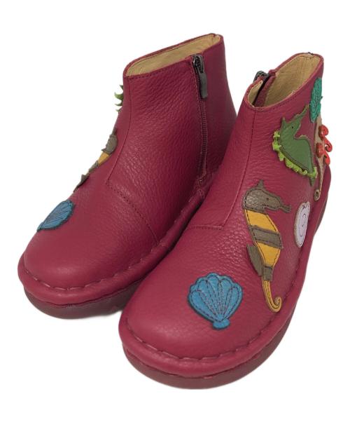 estacion（エスタシオン）ESTACION (エスタシオン) タツノオトシゴモチーフレザーショートブーツ ワインレッド サイズ:SIZE Sの古着・服飾アイテム