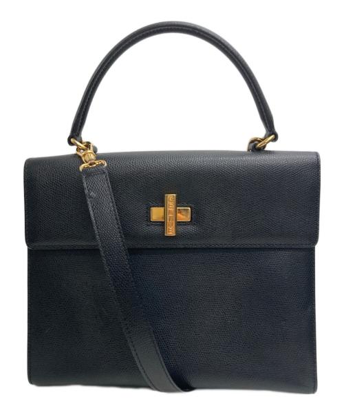 CELINE（セリーヌ）CELINE (セリーヌ) ロゴプレートターンロックハンドバッグ ブラックの古着・服飾アイテム