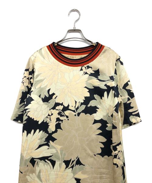 DRIES VAN NOTEN（ドリスヴァンノッテン）DRIES VAN NOTEN (ドリスヴァンノッテン) Floral Printed T-shirt Dress ブラック×ベージュ サイズ:38の古着・服飾アイテム